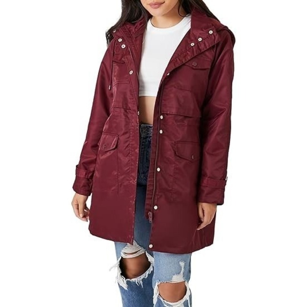 NWT Forever 21 Women's Drawstring Longline Trench‎ Coat - Burgundy - Size S